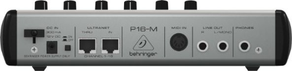 The I/O Section of the Behringer P16-M 16 Channel Personal Mixer Station